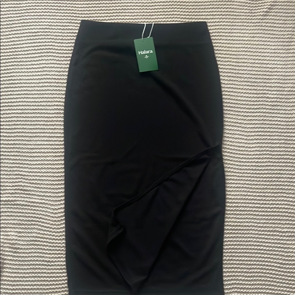 HALARA Black Pencil Midi Skirt split